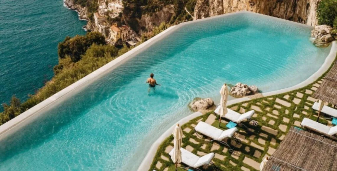 Custom swimming pool with loungers
